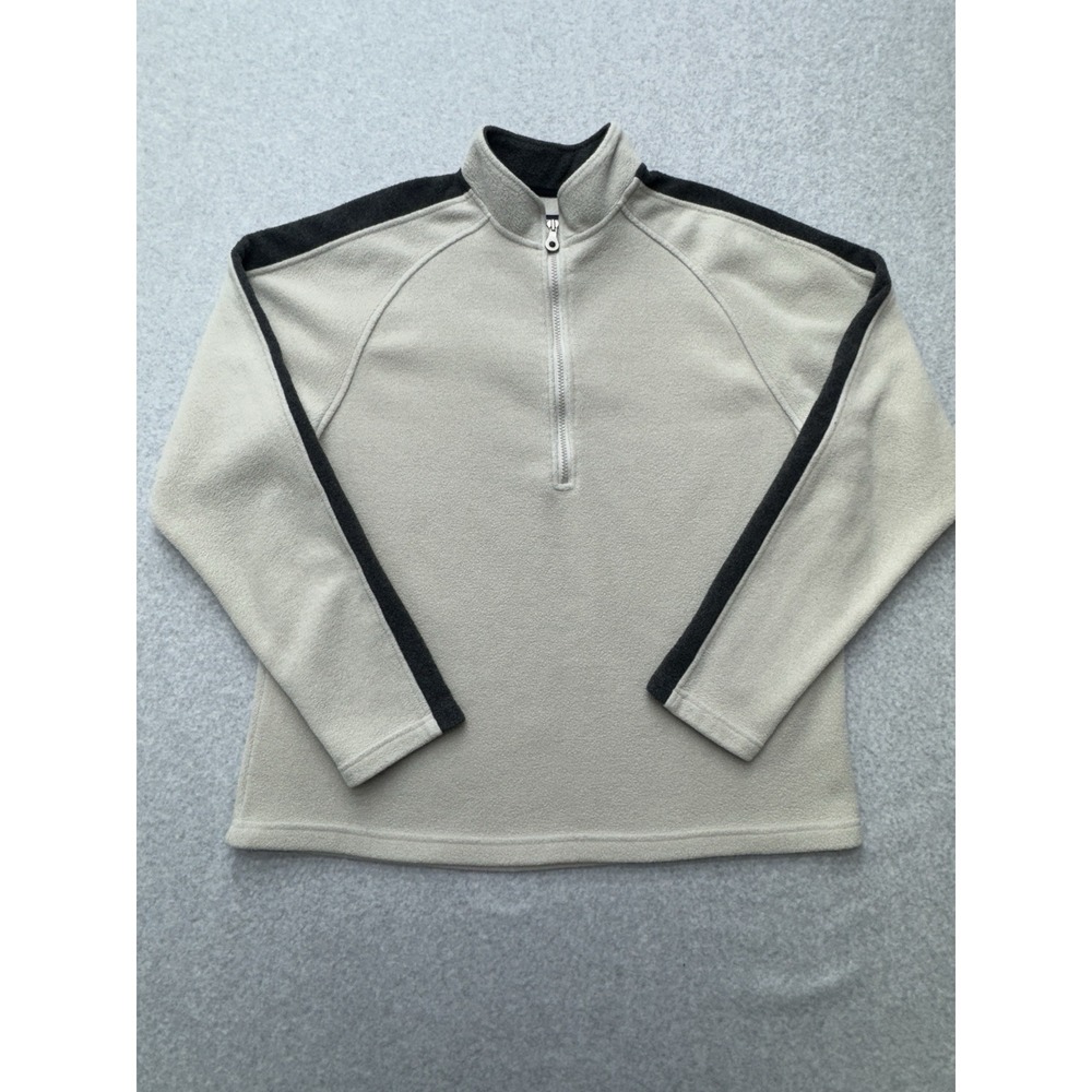 Lands' End Fleece Pullover Mens Large Beige 1/4 Zip Mock Neck Polyester Warm